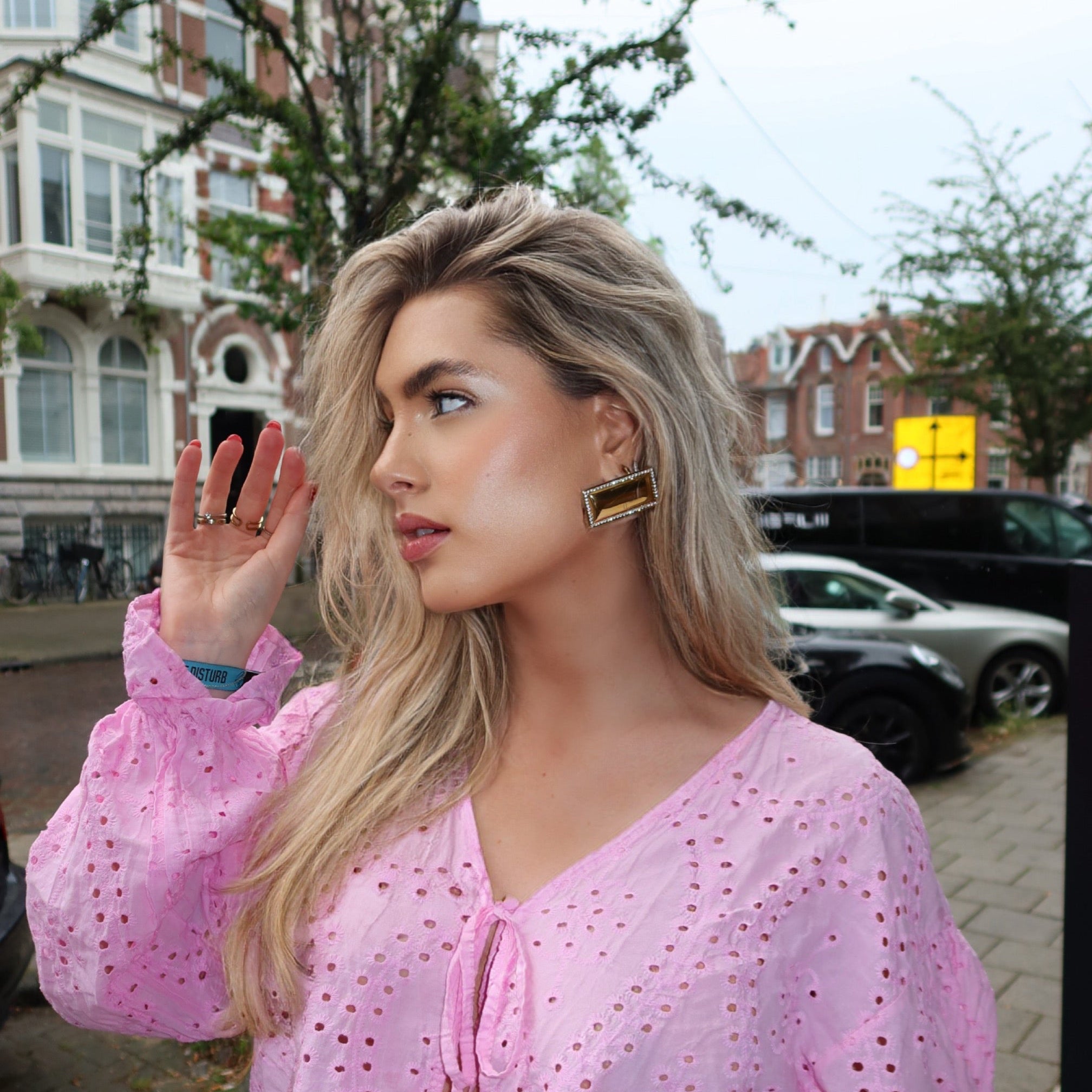 gouden rechthoekige oorbellen met steentjes voor vrouwen, statement