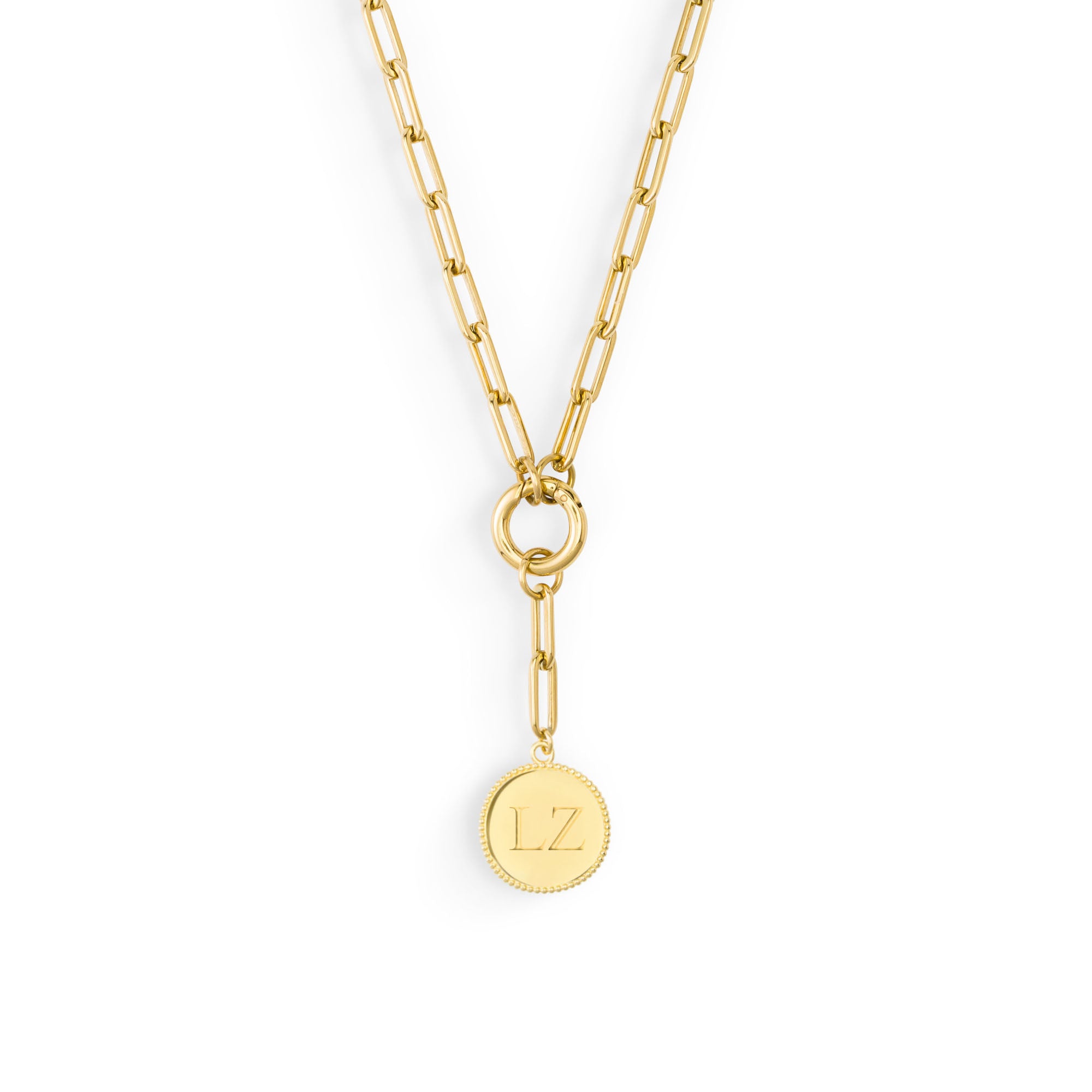 De coin charm verguld met 18k goud personaliseerbaar in maat 20mm met the it chapter necklace