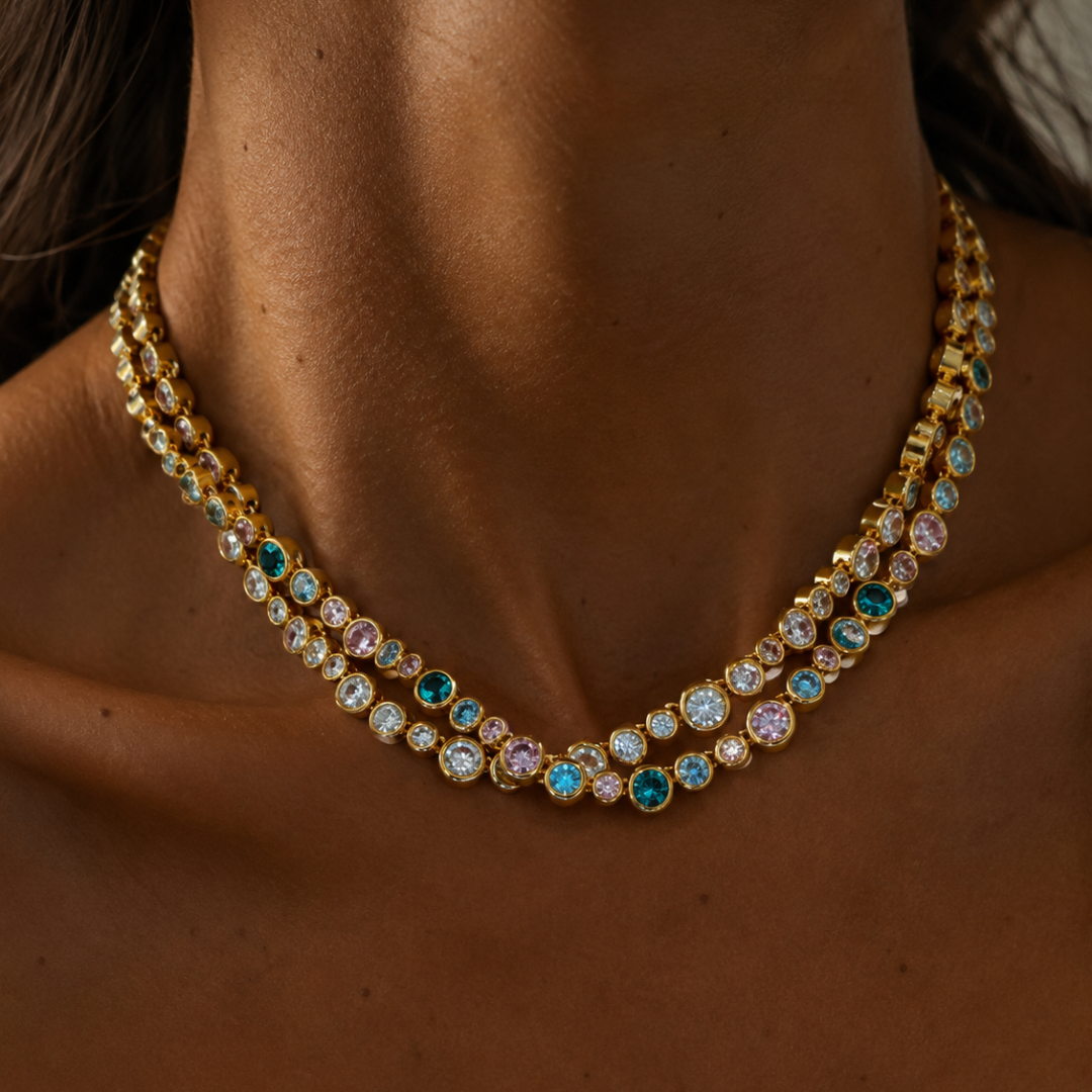 Bubble Bezel Necklace | Gold