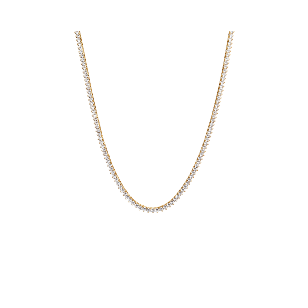 3 Sprong Tennis Necklace 3mm | Gold