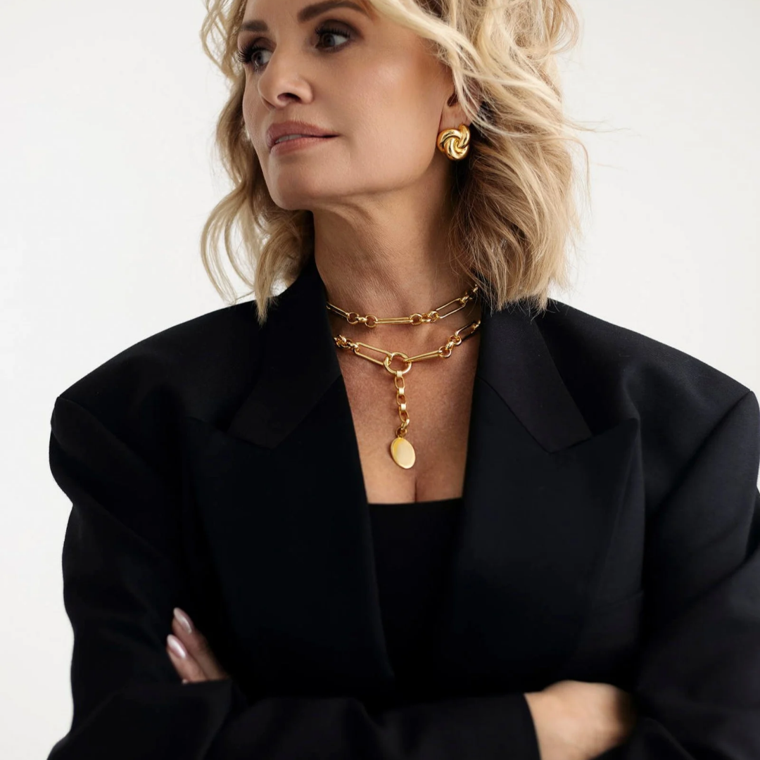Double Mixed Link Pendant Necklace | Goud