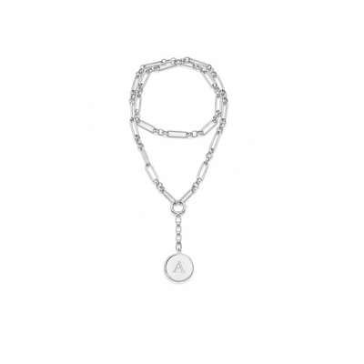 Double Mixed Link Pendant Necklace - Zilver